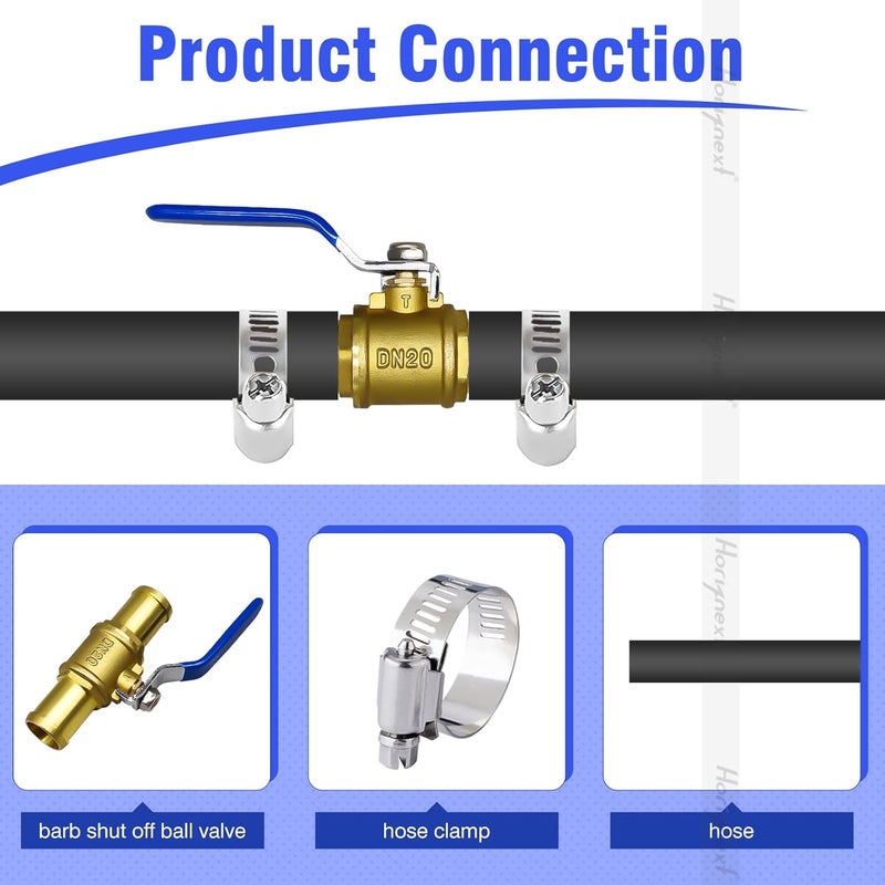 Horiznext 1 inch brass mini shut off ball barb valve for water fuel hose gas line rv air tubing, straight inlet manifold petcock (2 pcS with clamps kit) - Image 5