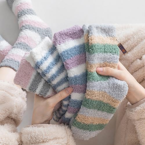 CLUZE Polyester Fuzzy Ankle Length Socks For Women Teen Girls Fluffy Warm Winter Plush Multi Design Socks - Pack of 4 - Image 4