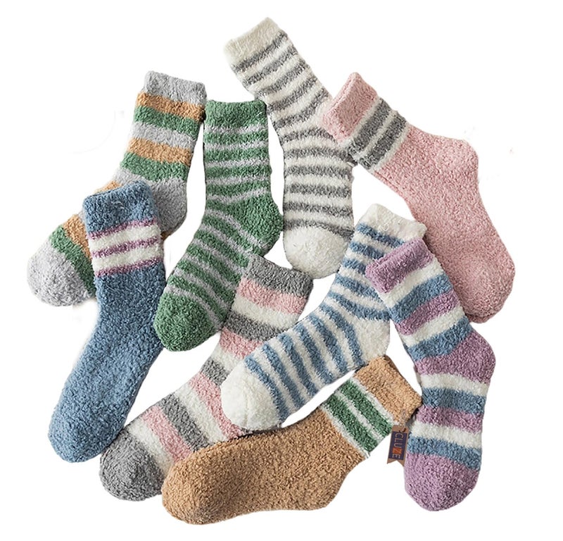 CLUZE Polyester Fuzzy Ankle Length Socks For Women Teen Girls Fluffy Warm Winter Plush Multi Design Socks - Pack of 4 - Image 1
