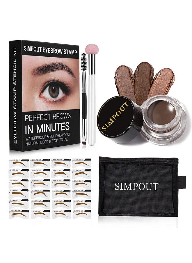Simpout Eyebrow Stamp Stencil Kit for Beginner - Simpout Eye Brow Stamping Kit, Brow Stamp Trio Kit, 29 Brow Stencils, Brow Eyebrow Kit with Sponge Applicator, Waterproof Eyebrow Kit (E05 Dark Brown) - Image 1