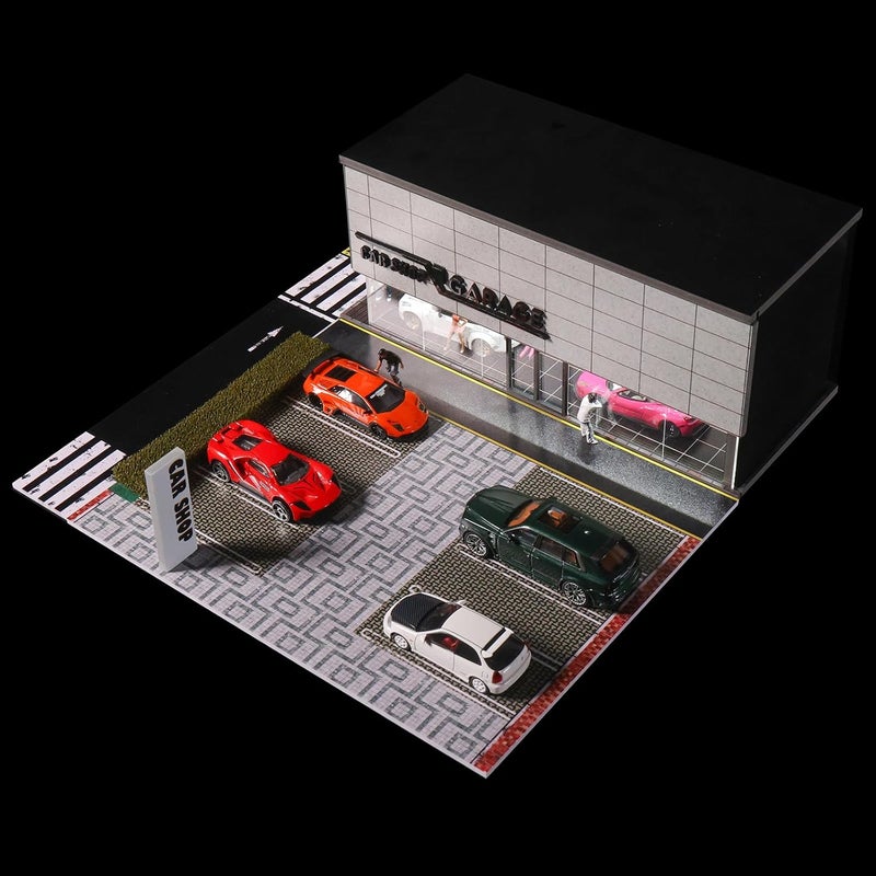 G-FANS 1/64 Scale Parking Garage Diorama with LED Lights, Display Case for Hot Mini Wheels GT Matchbox 1:64 Diecast Model Cars, Collection Storage Box (CAR Shop) - Image 5