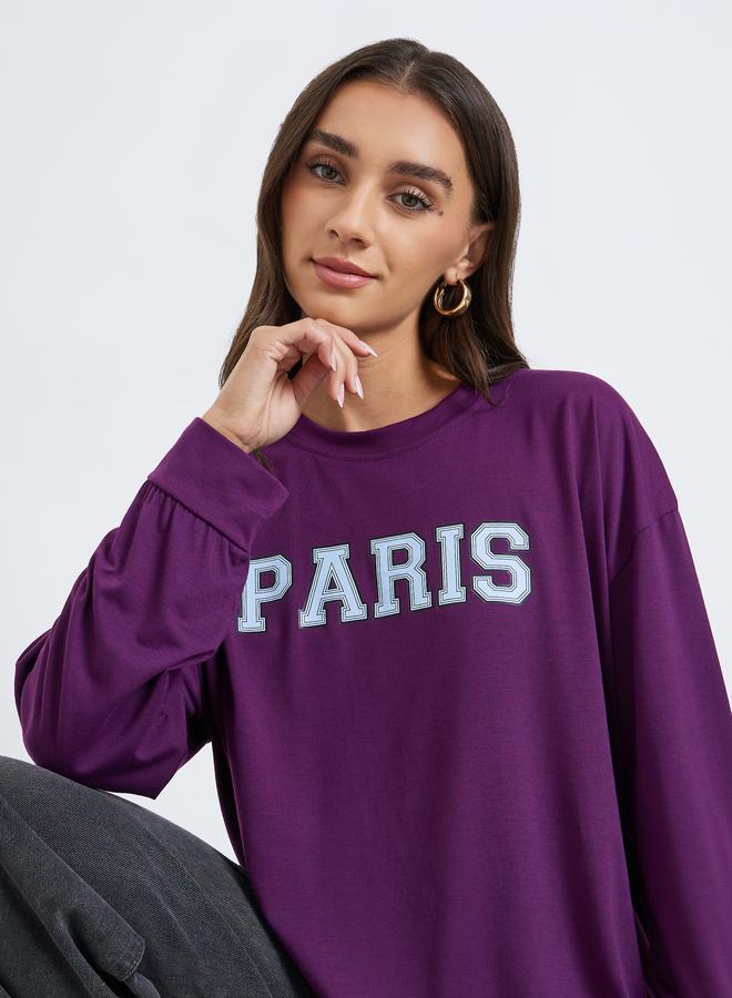 Styli Purple Graphic Oversized Long Sleeve T-Shirt - Image 1