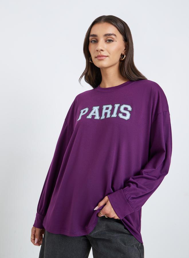 Styli Purple Graphic Oversized Long Sleeve T-Shirt - Image 3