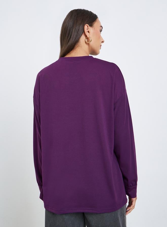Styli Purple Graphic Oversized Long Sleeve T-Shirt - Image 5