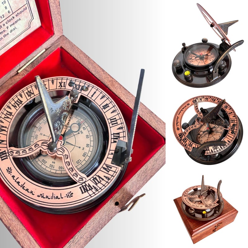 ALADEAN Brass & Copper Sundial Compass 3" SunClock - Handmade Rustic Sundial Vintage Bronze Copper Anniversary Inspirational Gifts - Image 5