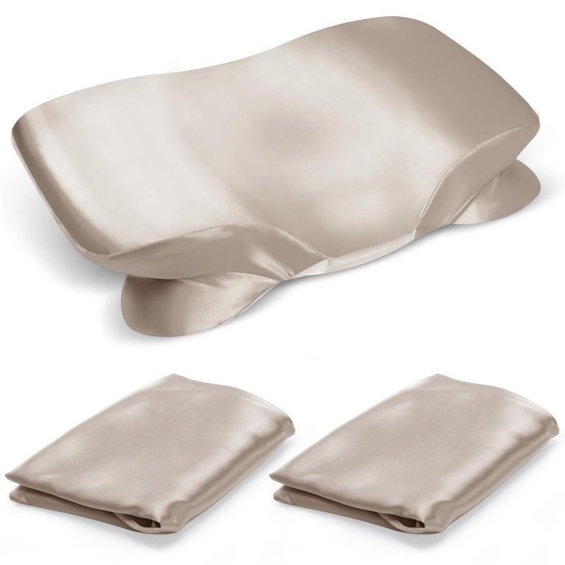 2 Pack Satin Pillowcase for Zelimun Cervical Pillow Contour Pillow Case Cover Soft and Smooth Pillowcase Cover with Zipper Champange