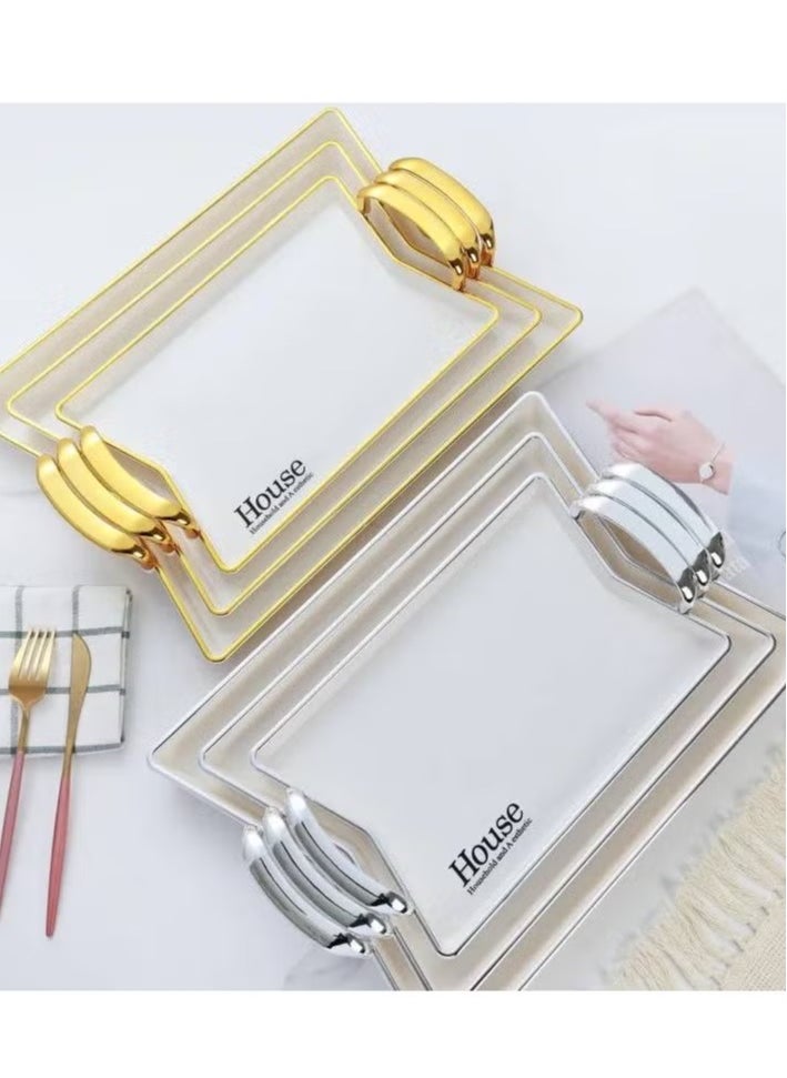 Generic High quality, chic and elegant acrylic tray set, white with a golden or silver handle  - Image 1