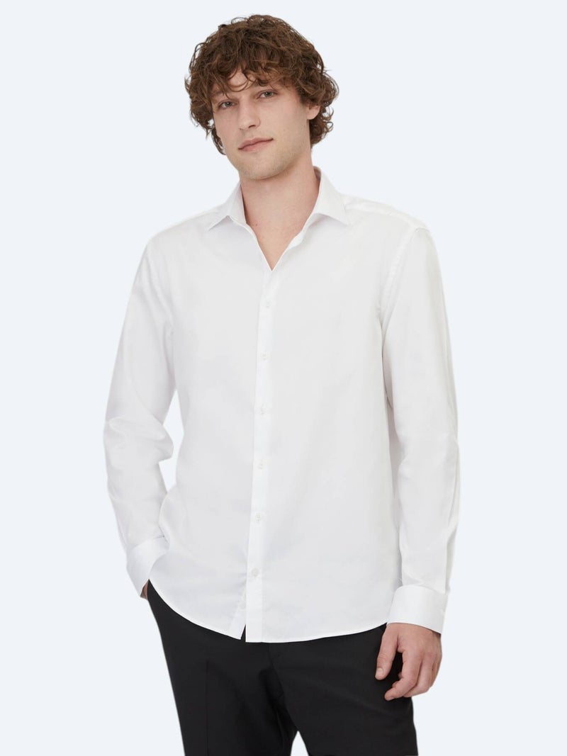 Kip White Plain Regular Fit Long Weaving Classical 100% Cotton Shirt - Image 3