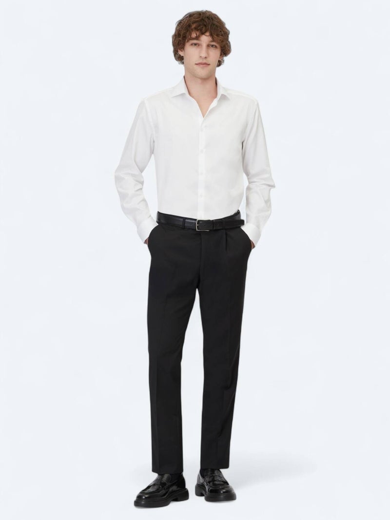 Kip White Plain Regular Fit Long Weaving Classical 100% Cotton Shirt - Image 2