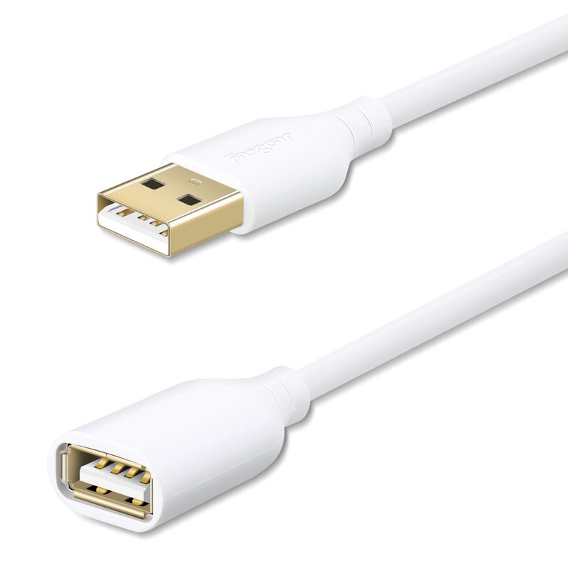Fasgear كابل تمديد USB 2.0 بطول 10 أقدام - ذكر A إلى أنثى A (أبيض) - Image 2