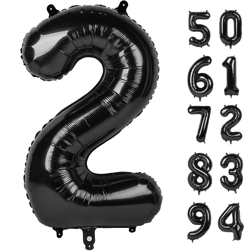 IWERP Number 2 Balloon, Black, 40 Inch, Unisex, Birthday Decorations, All Ages, Reusable, Self Sealing, Foil Mylar - Image 1