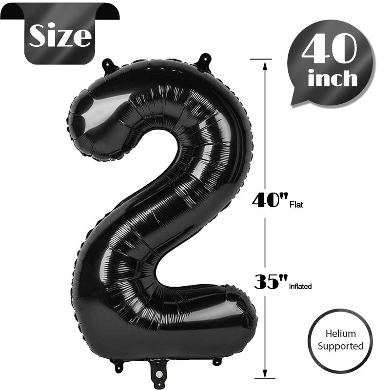 IWERP Number 2 Balloon, Black, 40 Inch, Unisex, Birthday Decorations, All Ages, Reusable, Self Sealing, Foil Mylar - Image 5