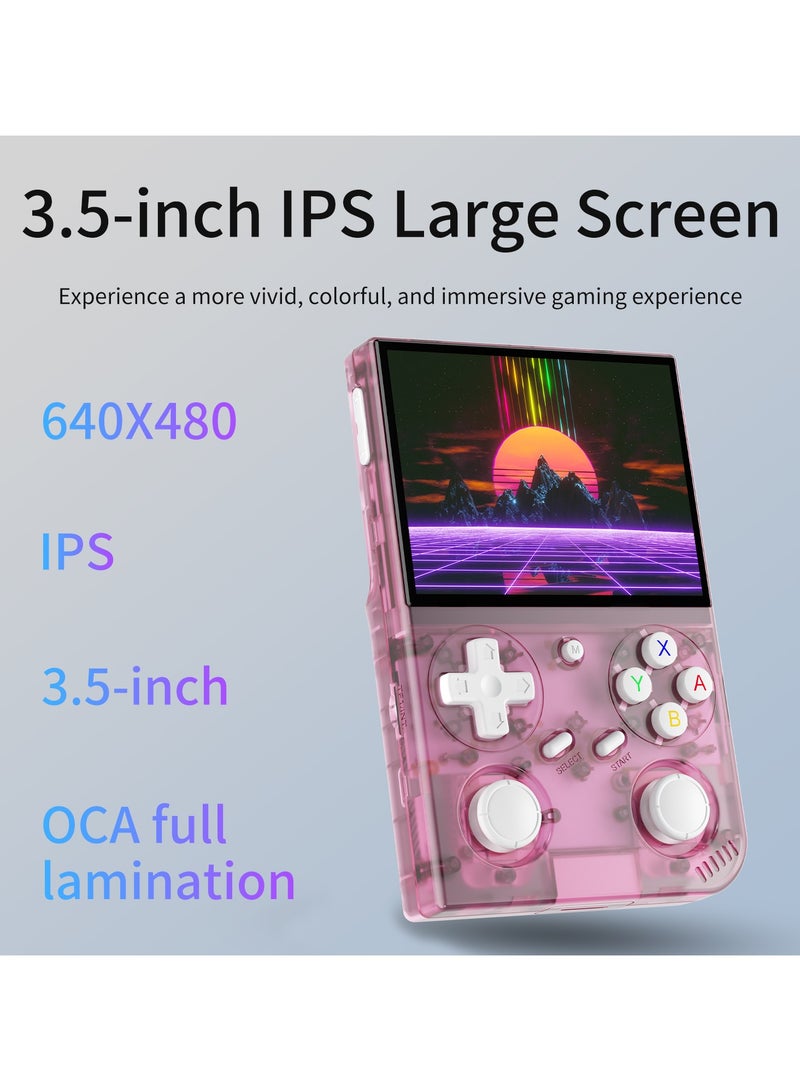 Beauenty G350 Retro Handheld Game Console, 3.5 IPS Screen Linux System with Built-in 64G TF Card 4371 Game Preloaded Game Console 3200mAh Battery (Clear Pink) - Image 2
