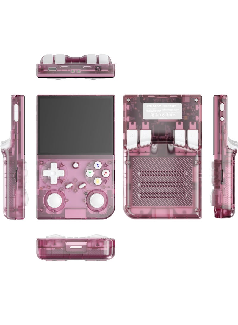 Beauenty G350 Retro Handheld Game Console, 3.5 IPS Screen Linux System with Built-in 64G TF Card 4371 Game Preloaded Game Console 3200mAh Battery (Clear Pink) - Image 5