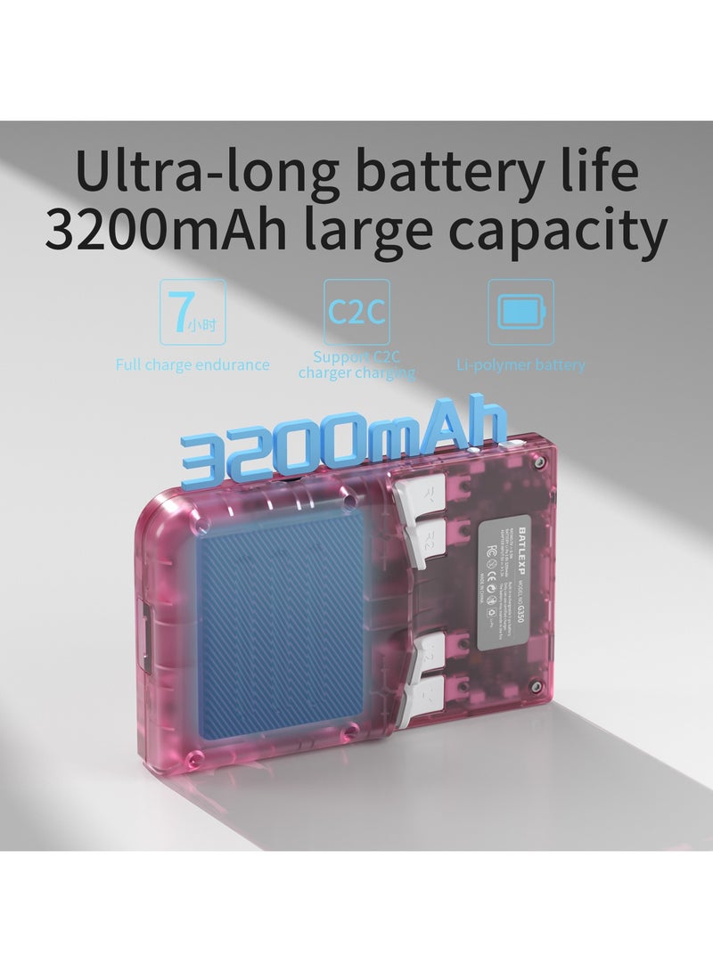 Beauenty G350 Retro Handheld Game Console, 3.5 IPS Screen Linux System with Built-in 64G TF Card 4371 Game Preloaded Game Console 3200mAh Battery (Clear Pink) - Image 4