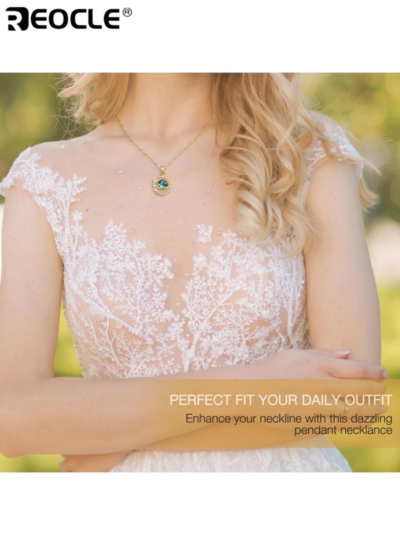 ريوكل قلادتان نسائيتان بتصميم قمر فضائي ومرصع بأحجار الراين من الفولاذ المقاوم للصدأ مع طلاء متين للارتداء اليومي في الحفلات - Image 5