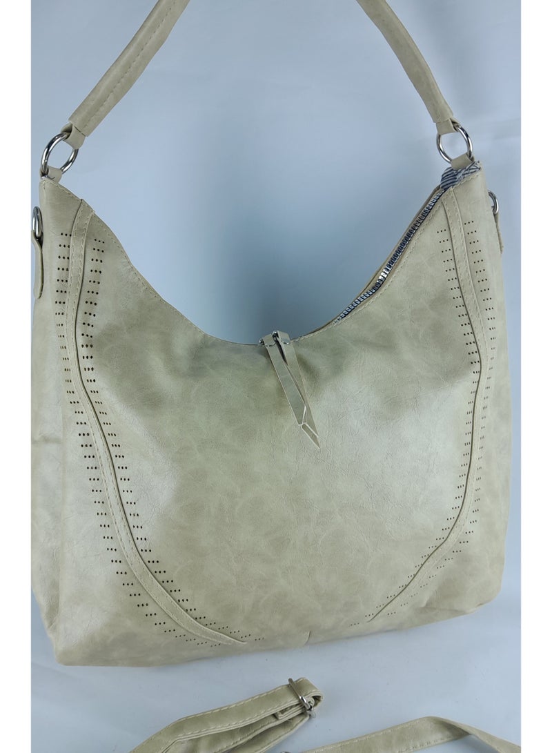 Women's handbag, beige leather, large enough for all your belongings - Image 4