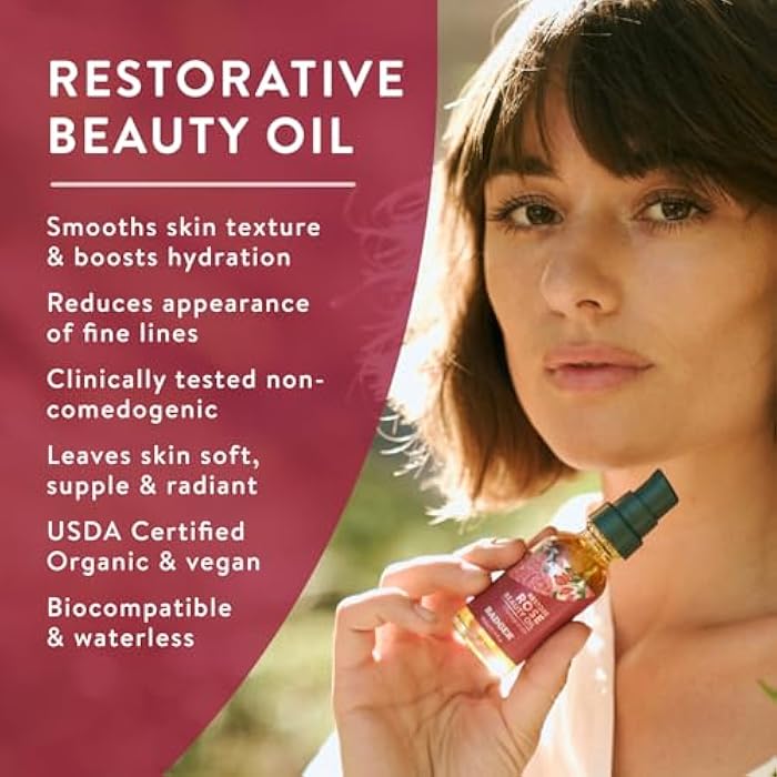 Badger Rose Face Oil, 100% Organic Face Moisturizer, Nourishing & Soothing Organic Jojoba Oil & Rose Oil, Vegan Antioxidant Rich Moisturizing Facial Oil, 1 fl oz Glass Bottle - Image 2