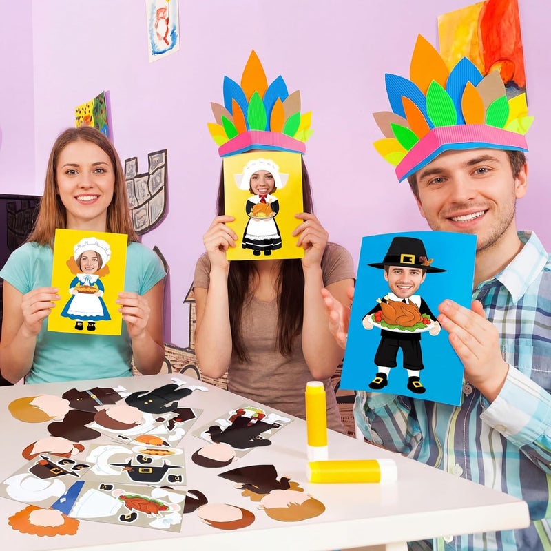 كونكلاي Qunclay 48 Sets Thanksgiving Pilgrim Boy and Girl Picture Frame Crafts Thanksgiving DIY Picture Frame Craft Kits Make Your Own Photo Frame Kit Ornaments for Party Supplies Gift Home Activities Decor - Image 5