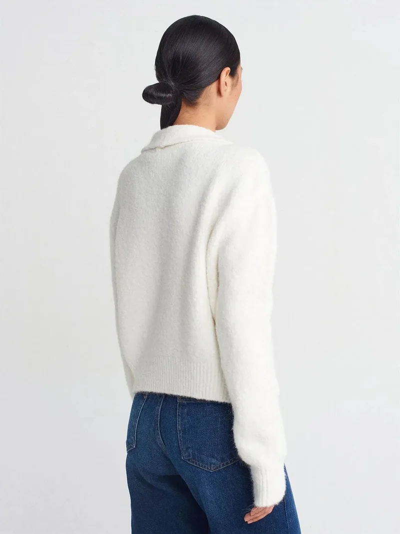 ديلفين Dilvin Ribbed Polo-collar Button Cardigan