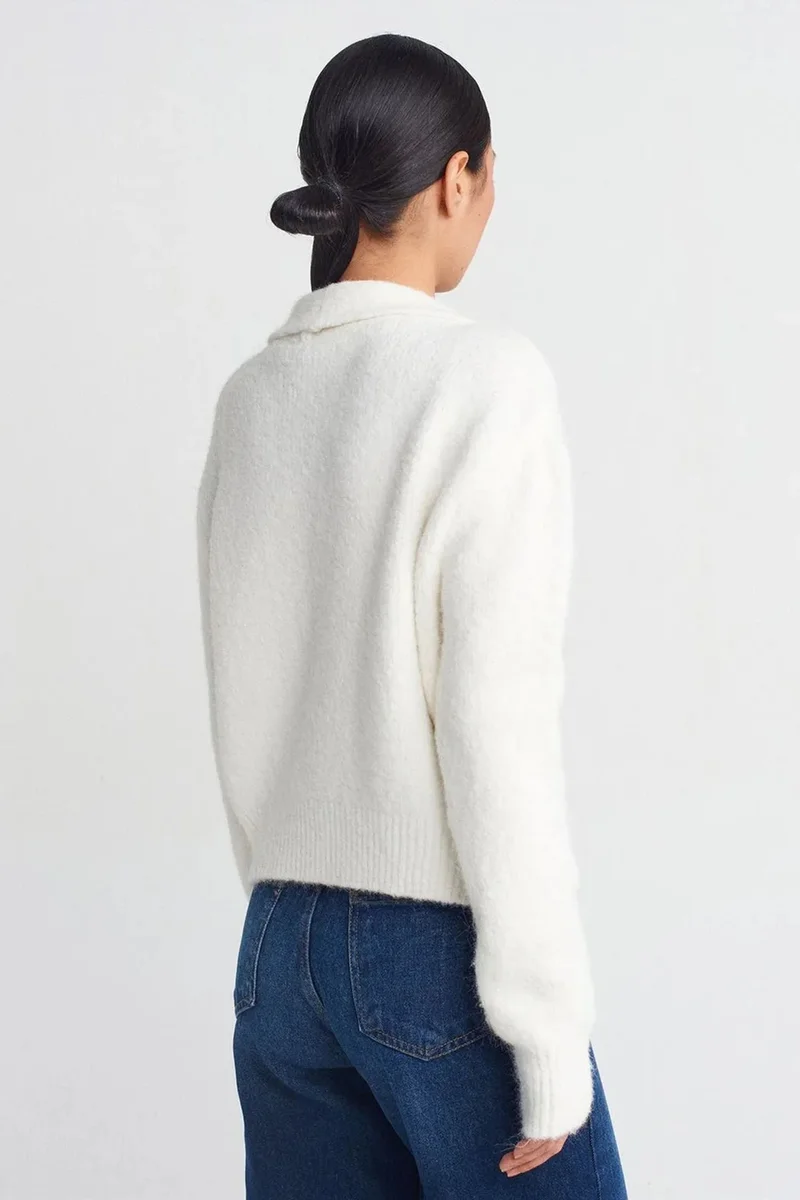 ديلفين DILVIN Ribbed Polo-collar Button Cardigan