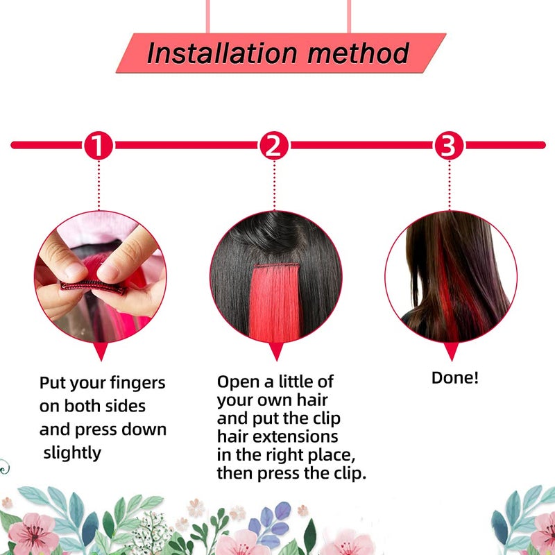 RINBOOOL Black Hair Extensions Clip in for Kids Girls, 10 Pieces 22 Inch Long Straight Colored Streak Synthetic Accessories Hairpiece Clip ins, Play Party Highlights - Image 5