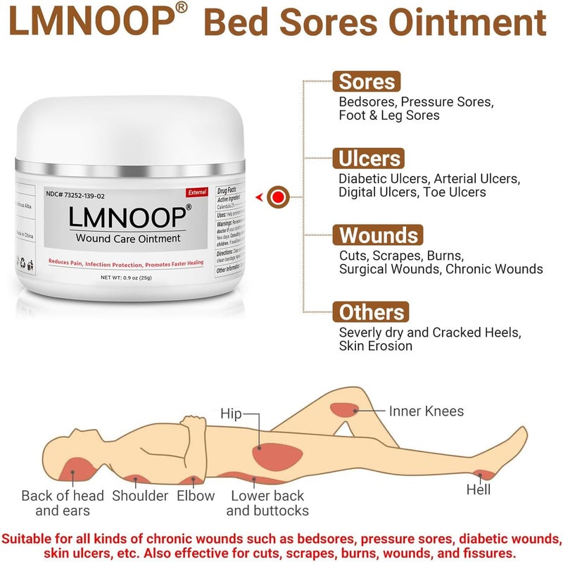 LMNOOP كريم قرح الفراش - مرهم عضوي لعلاج قرح الفراش - علاج سريع للجرح - حماية من العدوى لمدة 24 ساعة - مرهم للعناية بالجروح لقرح الفراش وقرح الضغط والقرح الوريدية السكري - Image 2