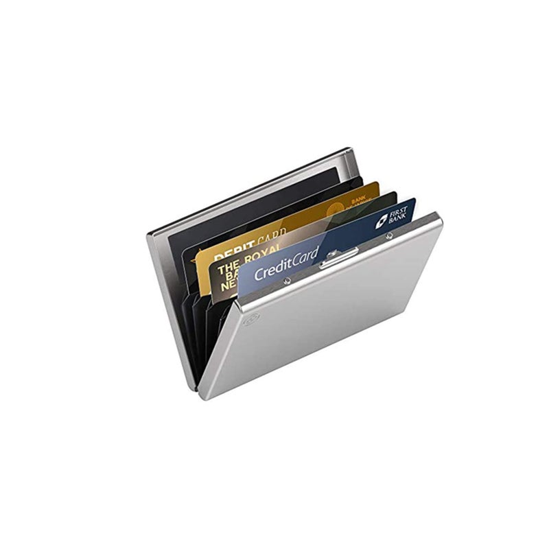 Barakah حافظة بطاقات الائتمان حافظة معدنية واقية مانعة لتداخل RFID حافظة بطاقات البنك حافظة بطاقات العمل للسيدات والنساء والرجال من الفولاذ المقاوم للصدأ - Image 1