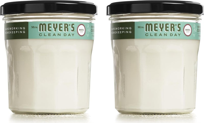 Mrs. Meyer's Clean Day Scented Soy Aromatherapy Candle, 35 Hour Burn Time, Made with Soy Wax and Essential Oils, Basil, 7.2 oz- Pack of 2 - Image 1