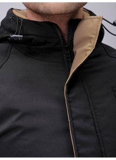 The Indian Garage Co Mens Black Slim Fit Plain Hooded Zipper Placket Side Pocket Winter Jacket  - Image 2