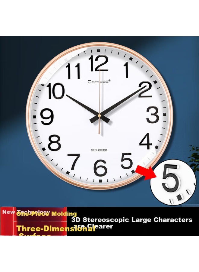 Compas Wall Clock Living Room Silent Simple Quartz Clock Wall Hanging New Clock 3588a Flash Gold 35cm - Image 1