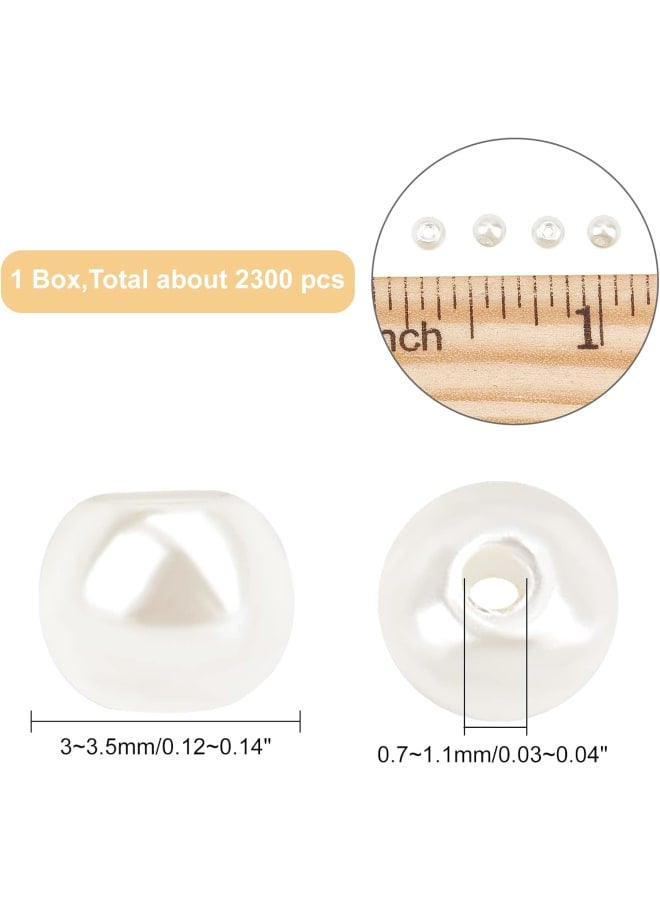2300pcs Glass Pearl Bead 3mm Tiny Spacer Beads Round Loose Beads Pearl Imitation Beads for Earring Necklace Bracelet Waist Chain Hair Accessory Weeding Vail Gloves Dresses, 0.7~1.1mm Hole  - Image 5