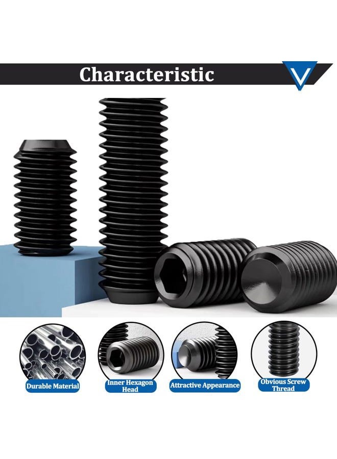 Seamaka 400Pcs 1/8-40 to 5/16-18 Internal Hex Allen Head Socket Set Screw (Black),12 Size 12.9 Class Alloy Steel Grub Screw Assortment Kit with 5 Hex Wrenches for for Door Handles, Light Fixture - Image 3
