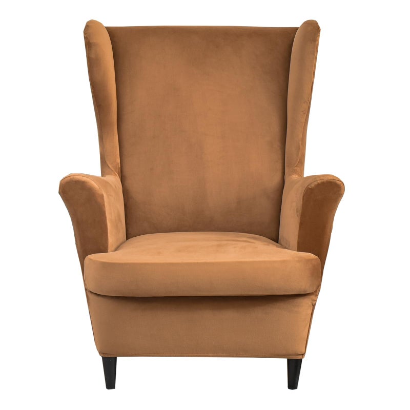 KRFOONN Wingback Chair Cover Slipcovers 2 Piece Stretch Velvet Plush Wing Chair Covers Slipcovers Wingback Sofa Covers Armchair Covers Furniture Protector for Living Room T14