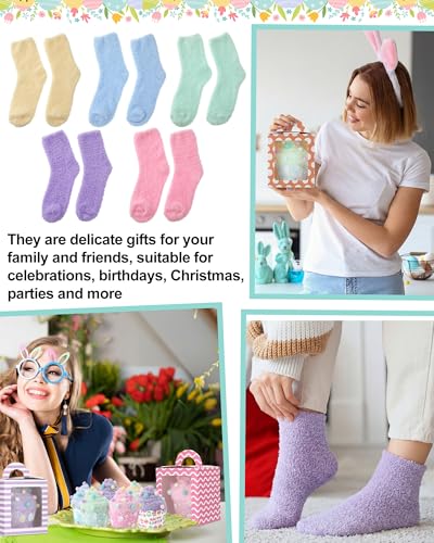 Foaincore 12 Pair Easter Cupcake Sock for Women Pastel Fuzzy Sock Bulk Plush Fluffy Cozy Slipper with Gift Box for HerEaster Pastel - Image 3