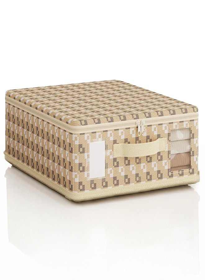 Prime Pick Storage Box Foldable Cloth Organizer with Lid Breathable Non Woven Fabric Wardrobe Storage Bin with reinforced Handles Space Saving Clothes Organizer Beige XL Size Pack of 1 - Image 1