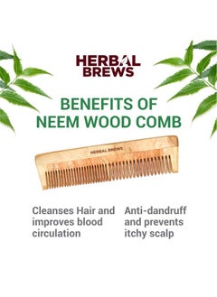 HERBAL BREWS - Desi Neem Wooden Comb For Women & Men | Hair Growth | Anti-Bacterial, Dandruff Remover & Hair Styling Comb | Handcrafted (Regular)  - Image 3