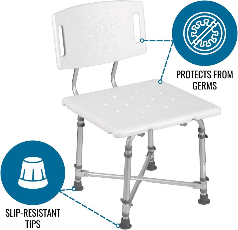 DMI Shower Chair Bath Seat for Tub or Shower Bench for Inside Shower Made of Aluminum with Plastic Seat FSA and HSA Eligible Adjustable Height Holds Weight Up to 500 Pounds Bath Chair White - Image 2
