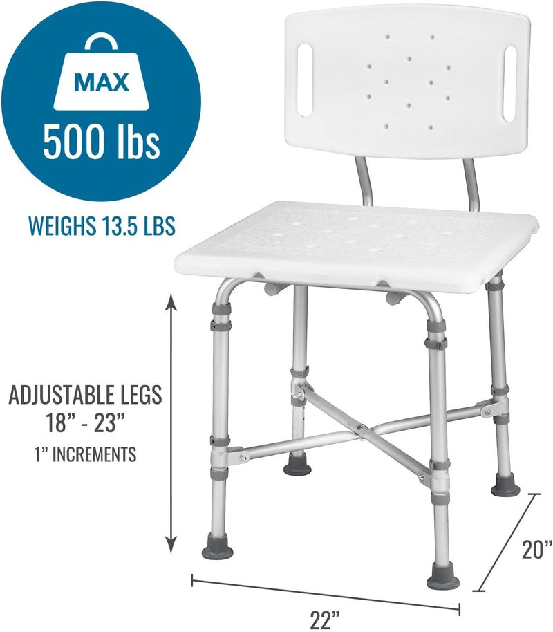 DMI Shower Chair Bath Seat for Tub or Shower Bench for Inside Shower Made of Aluminum with Plastic Seat FSA and HSA Eligible Adjustable Height Holds Weight Up to 500 Pounds Bath Chair White - Image 3