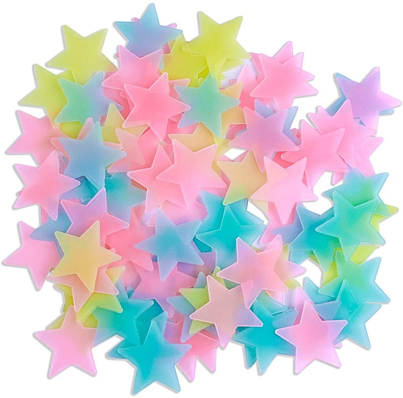 Wtech 100 Pcs Colorful Glow in The Dark Luminous Stars Fluorescent Noctilucent Plastic Wall Stickers Murals Decals for Home Art Decor Ceiling Wall Decorate Kids Babys Bedroom Room Decorations (Colorful) - Image 1