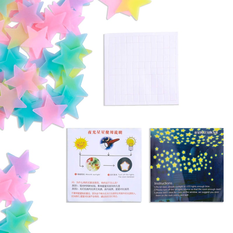 Wtech 100 Pcs Colorful Glow in The Dark Luminous Stars Fluorescent Noctilucent Plastic Wall Stickers Murals Decals for Home Art Decor Ceiling Wall Decorate Kids Babys Bedroom Room Decorations (Colorful) - Image 3