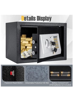 Arabest Safe Box, Electronic Safety Box with Digital Keypad and Emergency Keys,  Home Security Locker for  Valuables, Jewelry, Money and Documents, Gold  - Image 5