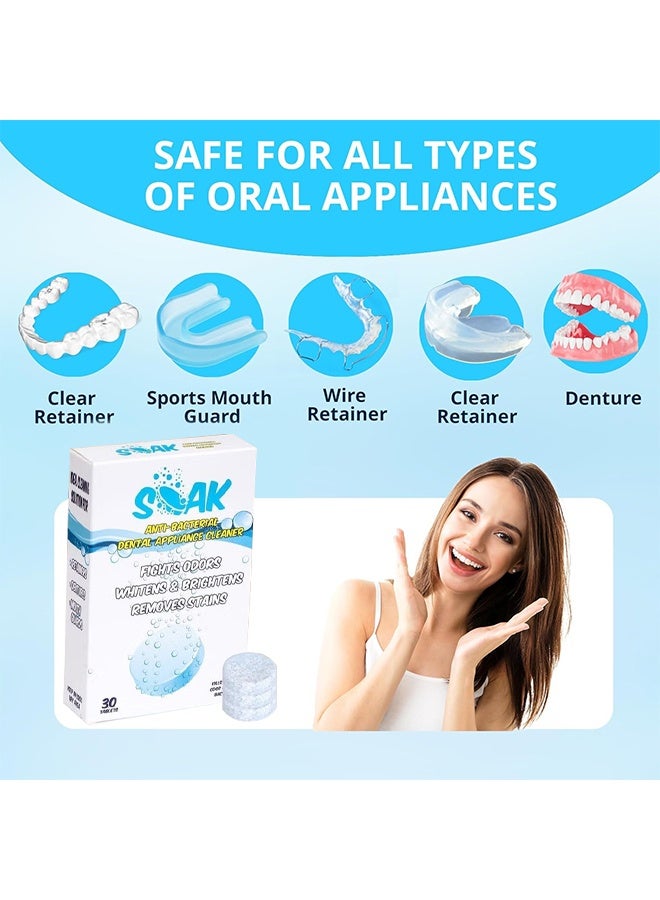 Soak 30 Denture Cleanser Tablets, Tablets Denture Cleaning Tablets For Overnight Dental, Prosthesis Fresh Brite And Stain-Free Retainer Cleaning Tablet Aligner Gum Shield Mouth Guard Denture Cleaners - Image 2