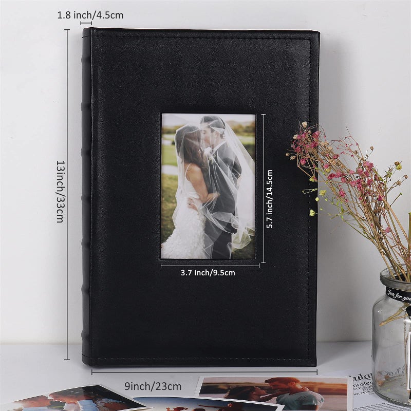 RECUTMS RECUTMS Photo Picture Album 4x6 300 Photos Small Capacity Premium Leather Cover Wedding Family Photo Albums with Writing Space Holds 300 Horizontal Photos(Black) - Image 2