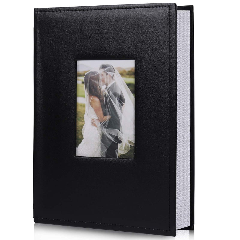 RECUTMS RECUTMS Photo Picture Album 4x6 300 Photos Small Capacity Premium Leather Cover Wedding Family Photo Albums with Writing Space Holds 300 Horizontal Photos(Black) - Image 1