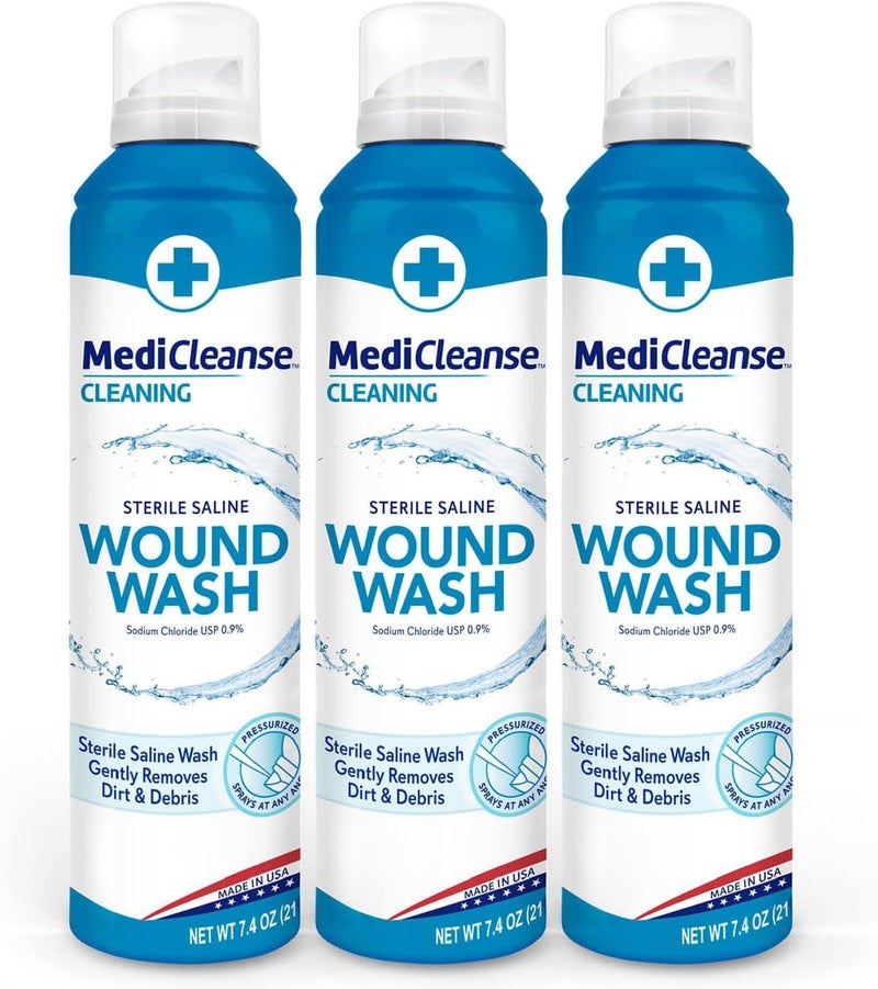 MediCleanse First Aid Sterile Saline Wound Wash, Promotes Healing, No Stinging or Burning, 7.4 oz (Pack of 3) - Made in USA - Image 1