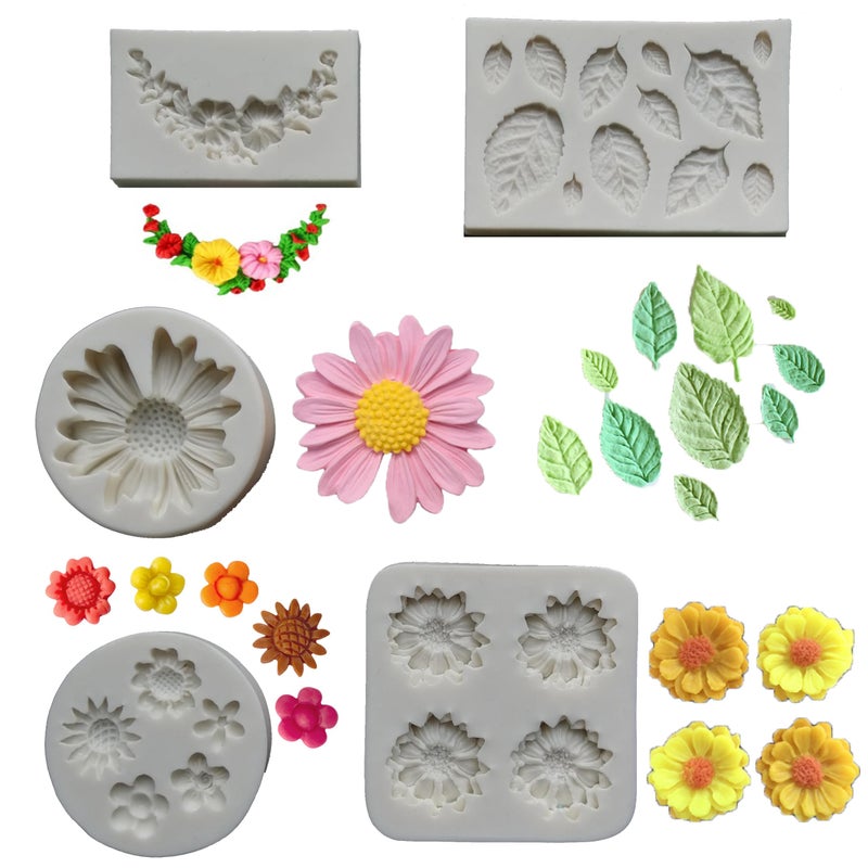 LVDGE Small Lovely items Silicone Fondant Molds Set For Cake Topper Gumpaste Candy  Chocolate Polymer Clay and More Flowers  Leaves