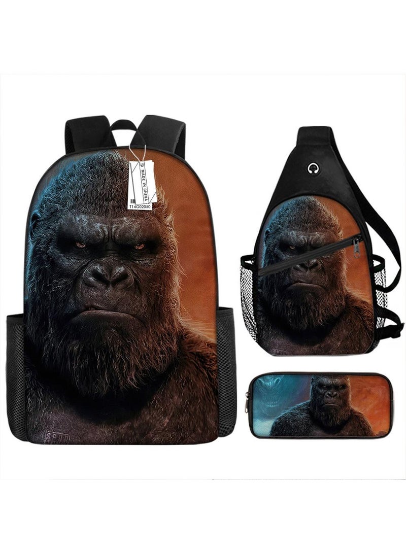 general 3-Piece Godzilla VS Kong 3D Print Backpack Set - Image 1