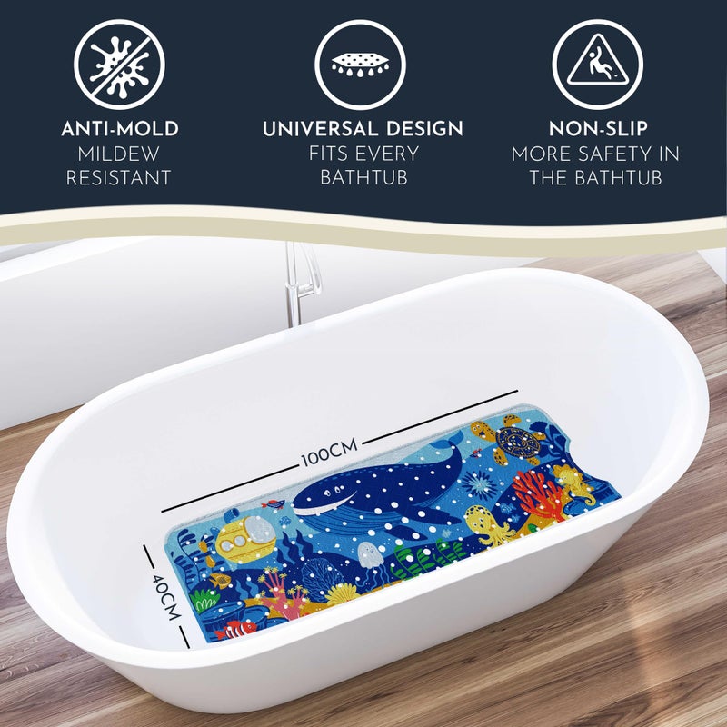 Homerella Bath Tub Mat Non Slip Anti Mold for Kids BPA Free INCL Hooks - homerellaÂ® Ocean Sea Animals 40x16, Baby Bath Mat Non Slip 200 Suction Cups, Non Toxic Machine Washable Toddler Bath Mat, EU Certified - Image 2