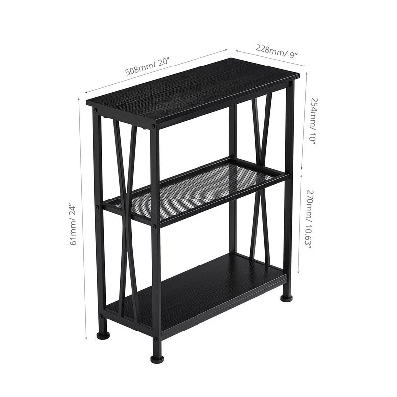 GIOPACO Narrow Side Table,20" Long End Table with 3 Tier Storage Shelves, Small Hallway Table, Industrial Accent Skiny Slim Couch Beside Table for Narrow and Small Spaces, Black - Image 2